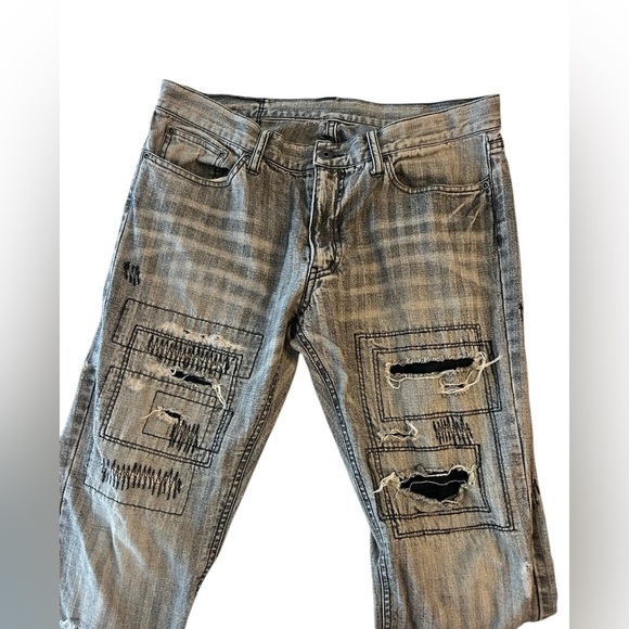 Rupert Difference Japanese Brand Distressed Patchwork Striped Jeans Sz 32 - Picture 6 of 12
